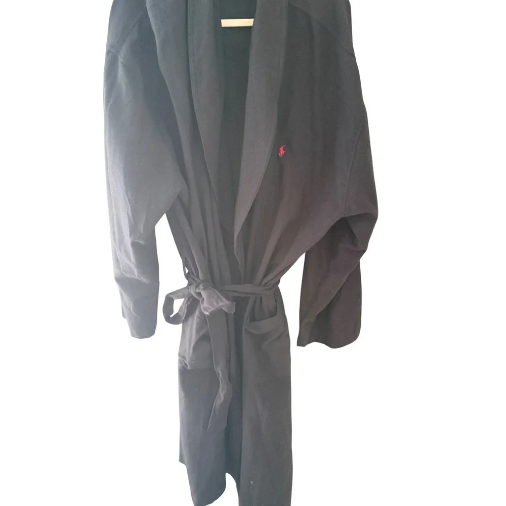 Polo Ralph Lauren Mens Navy Blue Cotton Knit Robe L/XL Shawl Collar Red Pony